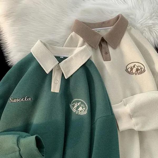 Manga longa feminina verifica moletom, estilo americano, folgada, elegante, design de marca na moda, jaqueta polo, vintage, nova