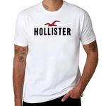 Hollister-T-shirt masculina com gola redonda, letra impressa, puro algodão, simples e versátil, slim fit, mangas curtas, verão, novo
