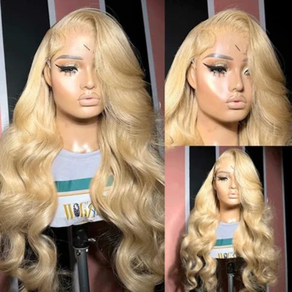 Peruca Honey Blonde Color Body Wave para Mulheres, 13x4 Lace Front Perucas de Cabelo Humano, Brasileiro, 4x4 HD Transparente Lace Frontal Peruca, 36 ", 613
