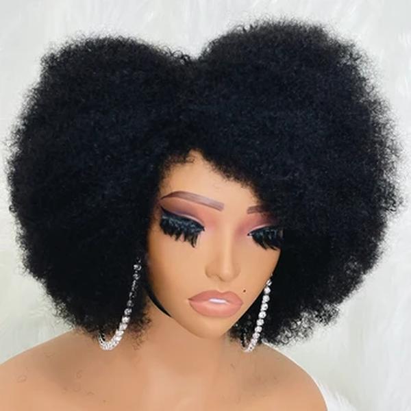 Afro Kinky Curly Lace Front Wig, Cor Natural, Bob Cabelo Humano, Linha Fina Natural, Perucas Curtas Glueless, 13x4x2