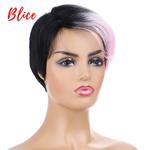 Blice-Perucas sintéticas retas curtas para mulheres afro-americanas, cores misturadas, FT1B, rosa, estrondo do lado esquerdo, 8"