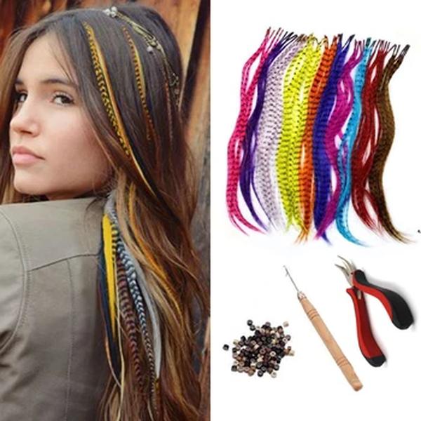 Sintético colorido I-Tip falso penas extensões de cabelo, peruca de fibra resistente ao calor, acessórios femininos, 16 ", 10 fios por pacote