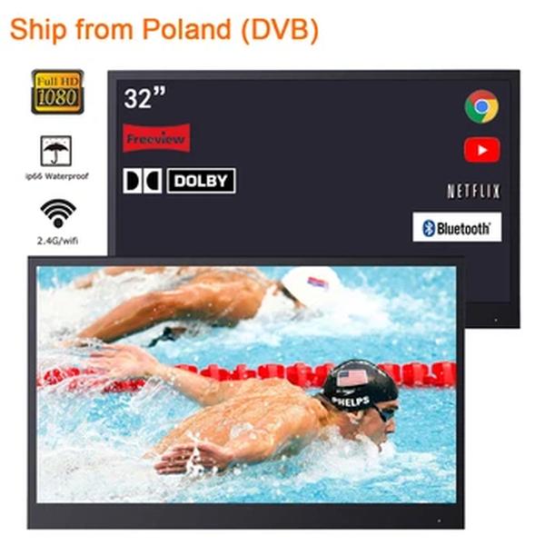 Souria 32 polegadas cor preta inteligente banheiro à prova d'água led tv para banheiro chuveiro android tv ip66 spa armazém na europa