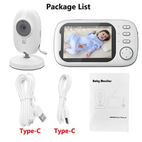 Baby Monitor Vídeo Sem Fio com Alimentação Tipo-C, Áudio Bidirecional, Câmera de Segurança, Babá, Visão Noturna, Vídeo, 3.5 ", LCD