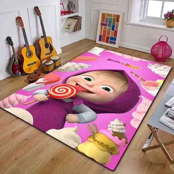 M-Tapete Impresso Masha e Urso, Tapete de Yoga 3D Cartoon, Sala de Estar, Decoração do Quarto, Antiderrapante, Prenda para Quarto Infantil