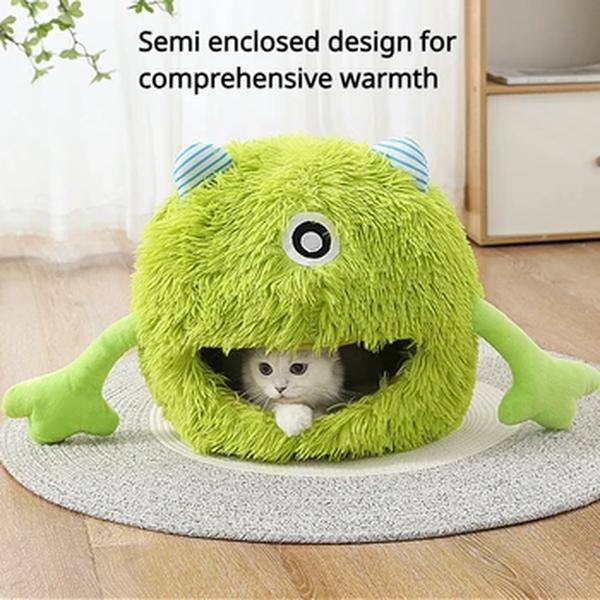 Lavável semi fechado Pet cama, Ninho de gato quente, Villa monstro de pelúcia, Cartoon Pet House, Cartoon Pet House, novo produto, Inverno