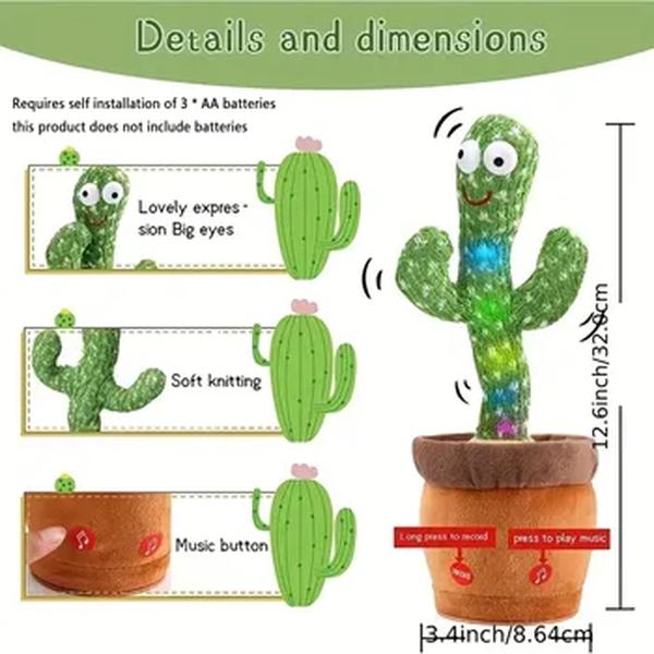 Dança Talking Cactus Brinquedos para Bebés Meninos e Meninas, Cantando Imitando Gravação, Repetindo o Que Você Diz Sunny, 1Pc