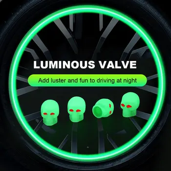 Crânio luminoso Fluorescente Car Tire Valve Caps Auto Motocicleta Bicicleta Bocal Cap Decor Noite Brilhante Plug Wheel Cover