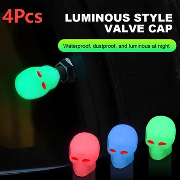 Crânio luminoso Fluorescente Car Tire Valve Caps Auto Motocicleta Bicicleta Bocal Cap Decor Noite Brilhante Plug Wheel Cover