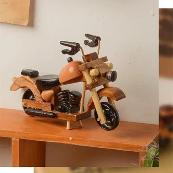 Retrô de madeira modelo de motocicleta carro brinquedo boneca enfeites de madeira artesanal home office decoração artesanato presentes de aniversário das crianças