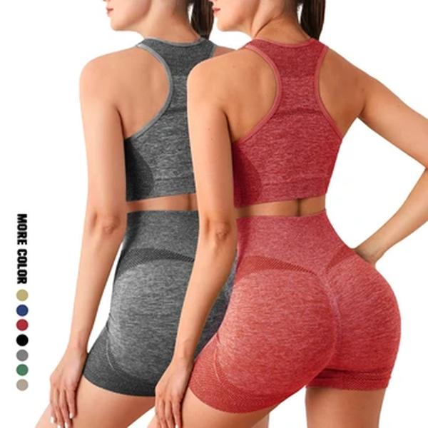Conjunto de ioga sem costura para mulheres, shorts de ginástica, sutiã esportivo, tops de treino, leggings fitness, conjuntos de roupas