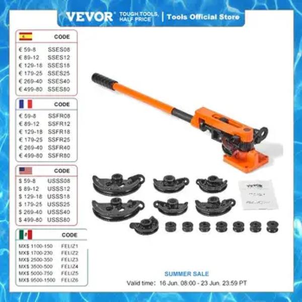 VEVOR-Manual Multifuncional Tubo Bender, 7 dobra morre, Aço e Cobre Tubo Bending Machine, Tipo Lever, Heavy Duty Tubo Bender Ferramentas