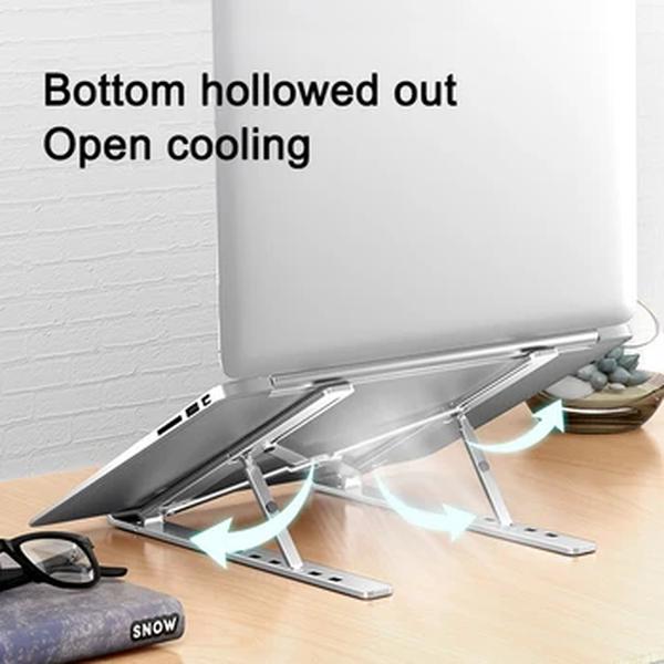 Alumínio liga computador stand, laptop stand, dissipação de calor, base portátil, dobrável, compacto, fácil de transportar