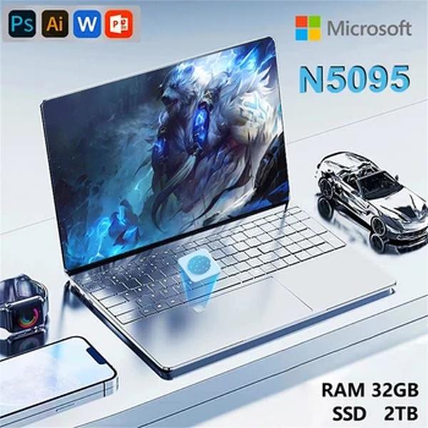 N5095 Intel Windows 11 Pro Laptop, 32GB de RAM, 2048GB SSD, PC Office, Computador Gaming, Teclado de Desbloqueio de Impressão Digital, Novo