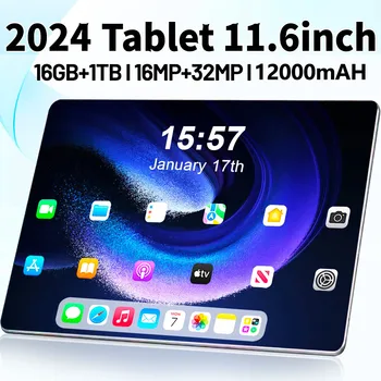 Android 13.0 Tablet de Rede Bluetooth, Tablet 5G, 16GB RAM, 1TB ROM, 16MP, 32MP, 12000mAh, 10Core, WiFi, Novo, 11.6 ", 2024