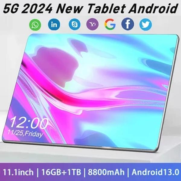 Tablet de tela cheia Android Dual SIM Card Network, 5G, 11.1 ", 16GB de RAM, 1TB Rom, 8800mAh, MTK6797, WiFi, Novo, 2021, 13.0