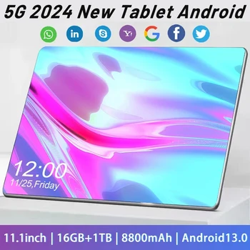 Tablet de tela cheia Android Dual SIM Card Network, 5G, 11.1 ", 16GB de RAM, 1TB Rom, 8800mAh, MTK6797, WiFi, Novo, 2021, 13.0