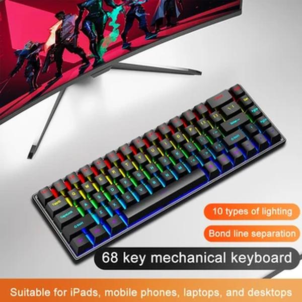 SKYLION-K68 Teclado Mecânico com Fio, 10 Tipos de Iluminação Colorida, Jogos e Escritório, Microsoft Windows e Apple IOS System