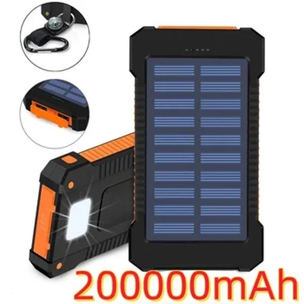 Banco de energia solar portátil com lanterna SOS, bateria externa, carregamento rápido, Powerbank à prova d'água para Xiaomi, 200000mAh
