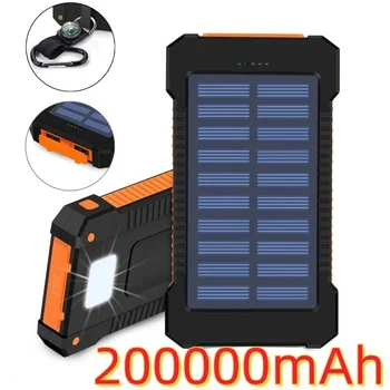 Banco de energia solar portátil com lanterna SOS, bateria externa, carregamento rápido, Powerbank à prova d'água para Xiaomi, 200000mAh