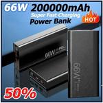 Banco de Potência de Carregamento Rápido com Display Digital, 200000mAh, 66W, Bateria Recarregável, Portátil, Adequado para iPhone, Huawei, Xiaomi, Samsung