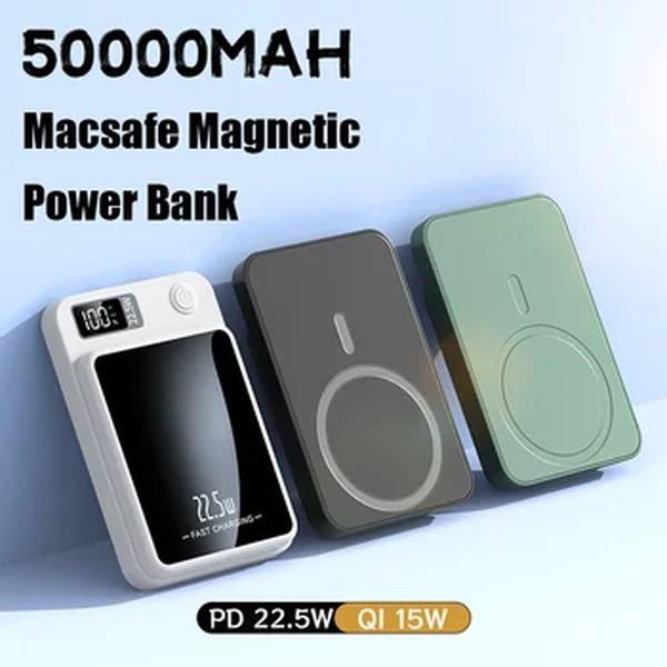 Banco de potência magnética Macsafe portátil, carregador rápido sem fio para iPhone 12, 13, 14 Pro Max, bateria auxiliar externa, 50000mAh