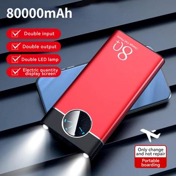 Banco de Potência de Carregamento Super Rápido, Carregador Portátil, Display Digital, Bateria Externa para iPhone, Xiaomi, Samsung, 80000mAh