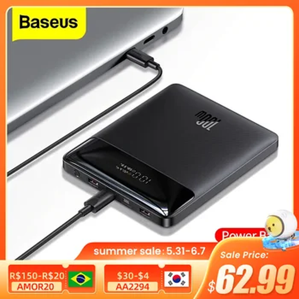 Baseus-Banco de Potência de Carregamento Rápido, Bateria Externa Portátil, Carregamento Rápido USB, Tipo C, PD, Macbook Laptop, 100W, 20000mAh