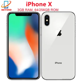 Apple-telefone móvel genuíno do iPhone X, 64GB, 256GB ROM, 5,8 ", OLED, identificação da cara, A11, núcleo de hexa desbloqueado, 4G LTE, iPhone X, original