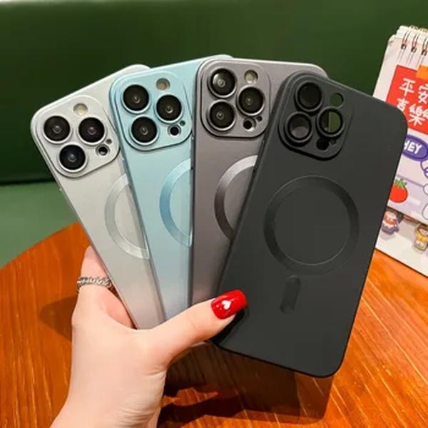Luxo para magsafe caso de carregamento sem fio para iphone 15 11 13 12 14 pro max plus casos de telefone magnético lente protetor fosco capa