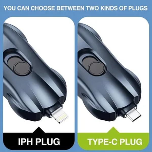 Mini Portable Power Bank Chaveiro, 1500mAh, Tipo-C, Ultrafino, Carregador de Emergência para iPhone, Android, Emergência ao ar livre