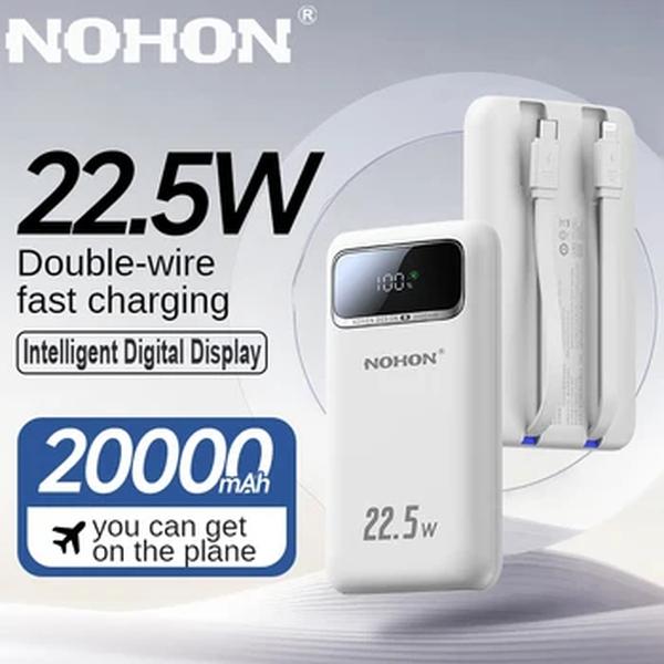 NOHON-Banco de Carregamento Rápido, Carregador de Bateria Externa Portátil, Banco de Potência para iPhone 14, Xiaomi, Samsung, 20000mAh, 22.5W
