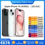 Apple-iPhone 15A3092 Smartphone, Original, Brand New, 6GB, 128GB, 6,1 "Display OLED, Câmera de 48MP, IP68, Dual SIM, 3349mAh Bateria