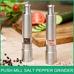 Novidade polegar empurrar moinho de pimenta portátil moinho de sal manual moinho de pimenta sal shaker aço inoxidável moedor de especiarias churrasco cozinha