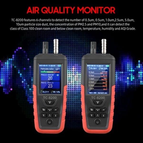 Monitor industrial da qualidade do ar, contador de partículas, TC-8200, PM2.5, PM10 Detector, 6 Canais, 0.3um 0.5um 1.0um 2.5um 5.0um 10um Poeira