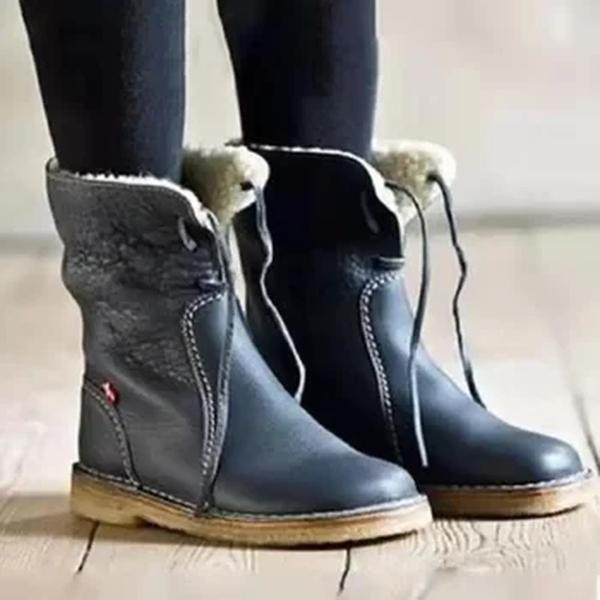 Botas de neve forradas a lã para mulheres, cabeça redonda, botas curtas, calçado de meia, calçado casual, inverno, novo, 2023
