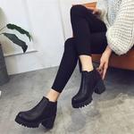 PU Leather Plush Ankle Boots para Mulheres, Chunky Booties, Sapatos de Plataforma Pretos, Moda Feminina, Outono, Inverno, M11-47