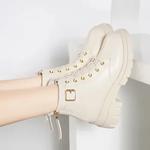 Bota Martin forrada a velo feminina, fundo grosso, versátil, curta, estilo coreano, estudante na moda, outono, inverno, novo