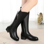 WOIZGIC-Botas de salto médio de couro genuíno para mulheres, botas de neve, lã, pelúcia, quente, inverno, zíper, plus size, 42, 43