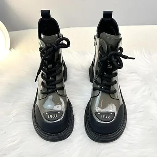 Botas de tornozelo com cadarço redondo para mulheres, botas curtas, sapatos de grife, botas de cavaleiro, inverno, novo, 2024