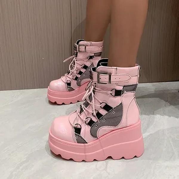 Tornozelo com salto alto para mulheres, cunhas plataforma, botas curtas com zíper, sapatos de cosplay, moda outono, novo design, 2024
