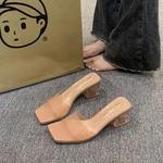 Chinelos de salto transparente para mulheres, plus size, sandálias de PVC claras, deslizamento, sapatos de festa de salto alto, novo, verão, 2024