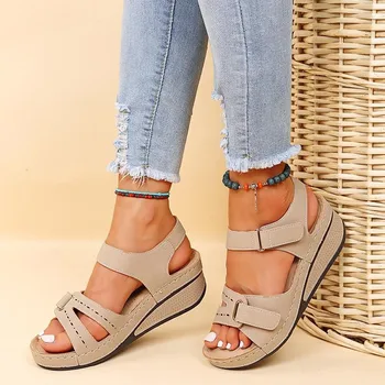 Open Toe Soft Stitching Sandals para mulheres, sapatos de praia plana confortáveis, calçado para senhoras, treking