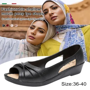 Sandálias rasas com boca rasa para mulheres de meia idade, sapatos casuais, moda para mães, novo, verão