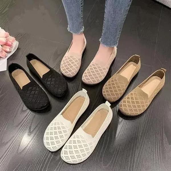 Tênis de tecido de malha respirável para mulheres, sapatos leves casuais, conforto, renda, mocassins de lazer, conforto, verão