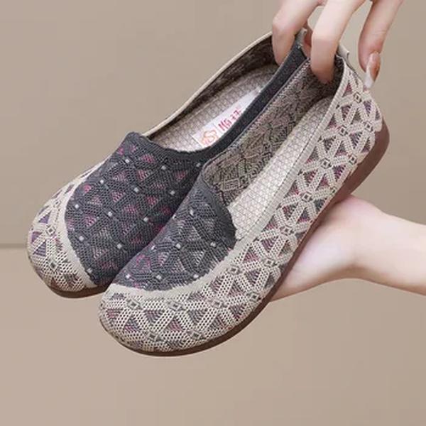 Mocassins de malha antiderrapante, oco para mulheres, sapatos casuais leves, sapatilhas respiráveis, dedo do pé redondo, conforto, verão