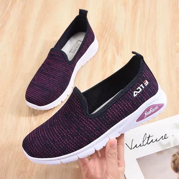 Sapatos casuais Flyknit único para mulheres, Sapatos de pano respirável, Sola macia, Sapatos de feijão velho, Comércio exterior, 2023