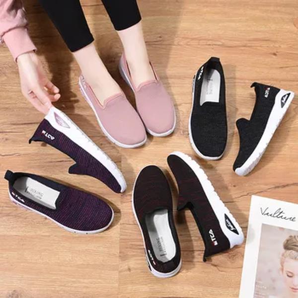 Sapatos casuais Flyknit único para mulheres, Sapatos de pano respirável, Sola macia, Sapatos de feijão velho, Comércio exterior, 2023