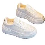Tênis feminino vulcanizado em couro em U, sapatos casuais brancos, respirável, esporte, andar, correr, flats plataforma, novo, 2023