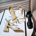 Sapatos gladiadores de salto alto quadrados para mulheres, sandálias abertas, banda estreita, elegante vestido de festa, moda verão, 2024